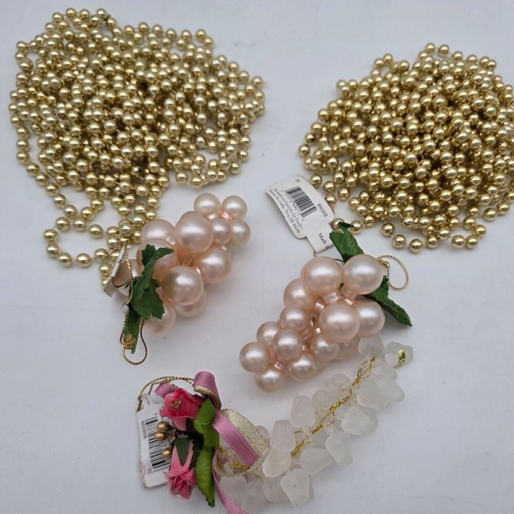 Vintage Inspired Pearl & Gold Bead Grapes Ornaments Crafting Supplies